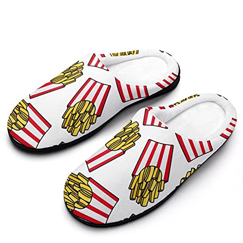 BAIKUTOUAN Cartoon French Fries Cotton Slippers Soft Winter Comfy House Shoes with Non-Slip Rubber Sole