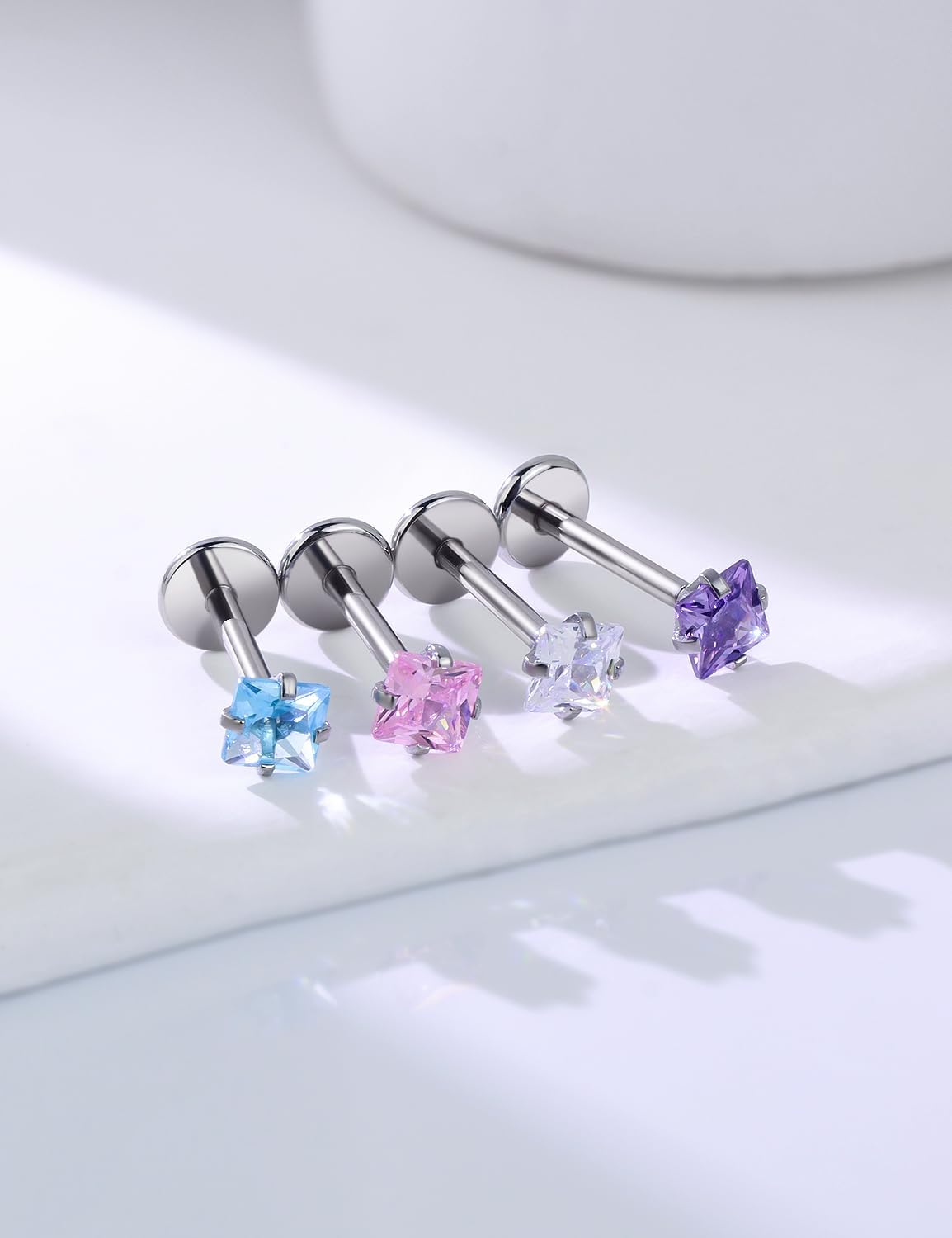 20G 18G 16G Threadless Nose Rings Studs Flat Back Earrings Surgical Stainless Steel Opal Nose Rings Stud Tragus Helix Conch Cartilage Earrings Piercing Jewelry For Women Men Hypoallergenic - Image 4