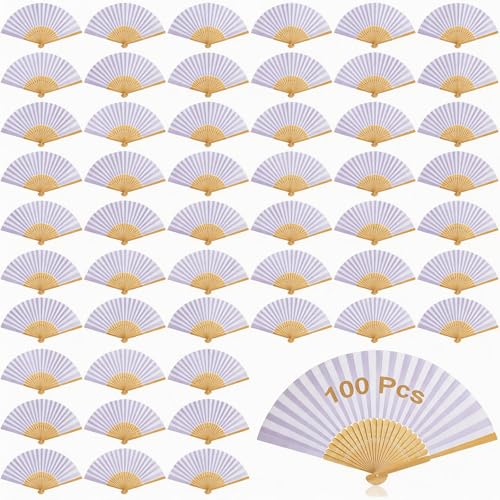 TiGog 100 Piezas Abanicos de Boda, Abanico Papel Blanco Mano Plegable, Abanicos Boda para Invitados, Abanicos Plegables Abanicos Mano Boda Verano Fiesta Bolsa Regalos Boda