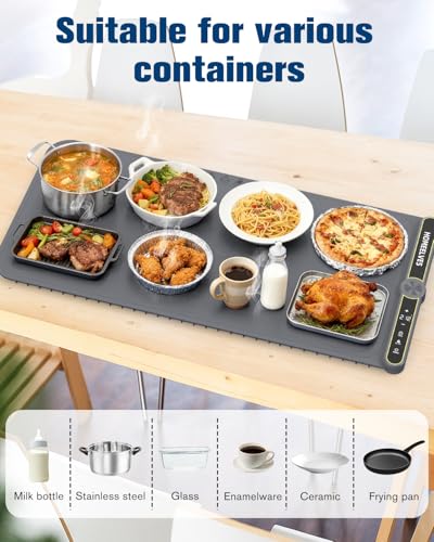 HomeElves Food Warming Mat Extra Large, Rapid Heating Electric Warming Tray with 9 Temp Setting and 6 Hours Timer,Foldable Warming Trays for Food, Portable Food Warmers for Parties Buffet, Gray
