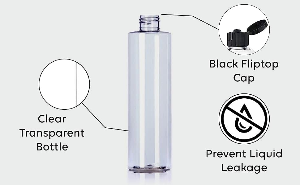 Thinqkart Select 200Ml Empty Clear Round Bottle With Black Flip Top Cap,Multipurpose Reusable Container For Hair Oils, Shampoo, Conditioner, Lotion, Medicated Oil And Sanitizer (Pack Of 3) - Plastic - Image 7 thumbnail