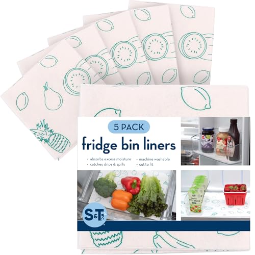 S&T INC. Fridge Liners, Shelf Liners for Kitchen Cabinets and Storage Bins, Non Adhesive Refrigerator Liners, Washable and Absorbent, 12 Inch x 24 Inch, Fruits, 5 Pack