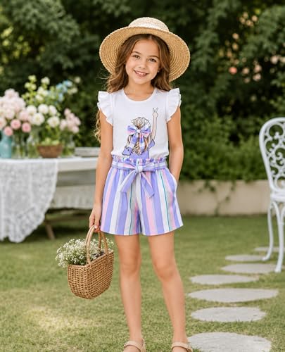 Image of Girls Summer Outfits Cute Sleeveless Top High Waisted Short Sets with Pockets Teen Girl Clothes Size 6-14 T