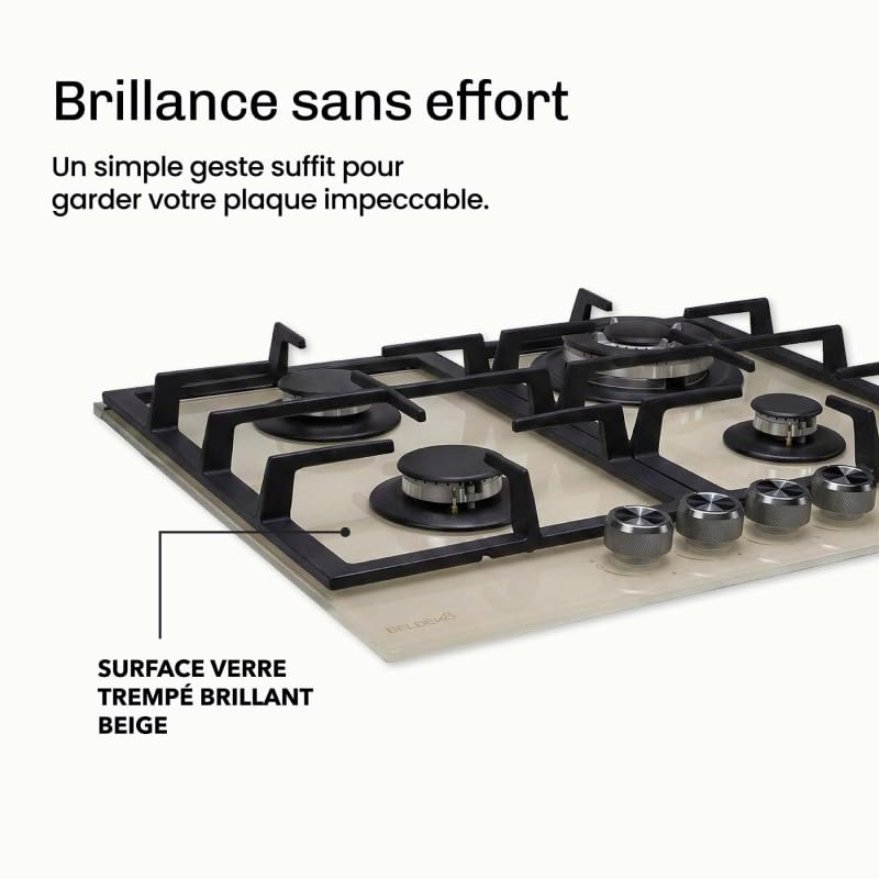 BELDEKO Plaque Gaz 4 Feux 8000W Beige - crème - Marque Française