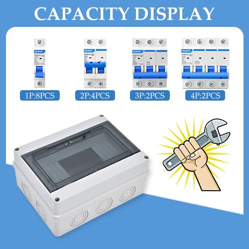 Miniatura 6 de Caja de protección de distribución de ABS IP65, caja de distribución de disyuntor impermeable de 8 vías, caja de distribución de 8 rieles DIN para