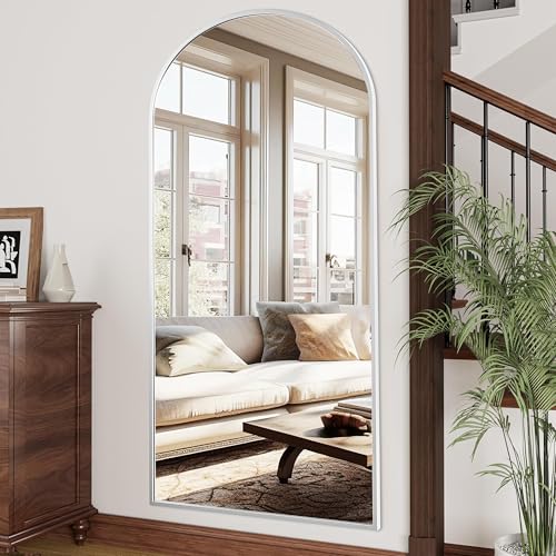 OGCAU 76"x34" Arched Full Length Mirror, Hanging Leaning or Standing Full Body Mirror, Wall Mounted Mirror with Aluminum Frame for Living Room, Bedroom or Cloakroom (White) - Image 4