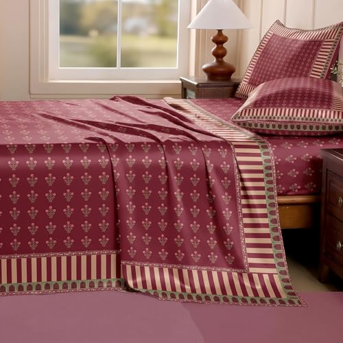 Image of Ishro Home Premium Bedsheet for Double Bed with 2 Pillow Covers - Cloud Cotton Bedsheet, Soft, Silky Smooth & Wrinkle Resistant, Luxury Printed Design (Flat Double Bed Size, Milan Royale)