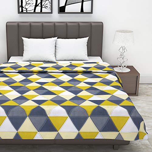 Image of Divine Casa Glace Cotton 120 GSM Reversible Lightweight Malmal Printed Double Bed AC Dohar Blanket for Mild Winter -(Grey and Yellow, 205 x 220, CM)| TC - 120