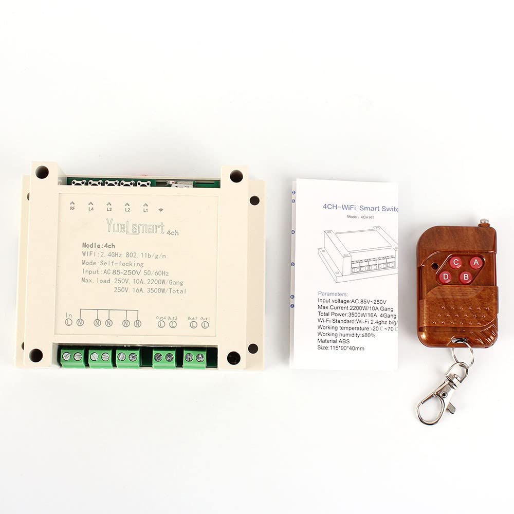 AC 85V-250V con Telecomando 4 canali 2.4G IoT 10A Wireless WiFi Interruttore di Controllo Intelligente Modulo relè autobloccante (Color : Switch Controller)