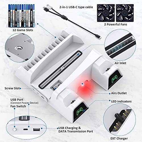 Image of Tobo PS5 Stand with Suction Cooling Fan and Dual Controller Charger Station, 12 Games Storage Compatible with Playstation 5 (PS-5-COOLINGG-FAN-1) TD-368GA-01