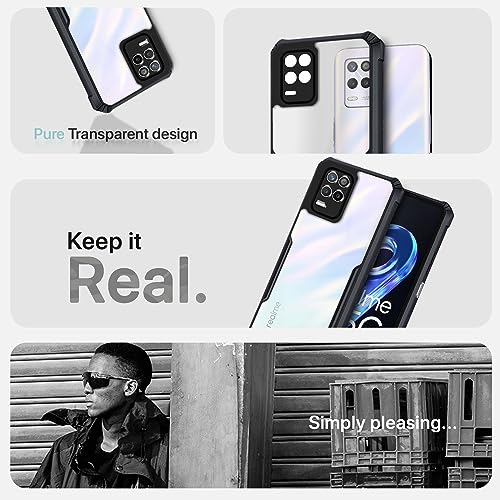 Image of Pikkme Realme 9 5G Back Cover | Crystal Clear Transparent Back | Ultra Hybrid | Full Camera Protection | Raised Edge | Bumper Back Case for Realme 9 5G (Black)