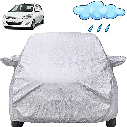 Image of Autofact Waterproof Car Body Cover Compatible with Hyundai i10 (2007 to 2017) with Mirror Pockets (Shinning Silver).