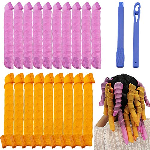 Taohigo DIY Magic Hair Curlers -No Heat Spiral Curls Hair Curlers Rollers & 20PCS Magic Hair Rollers with 1 Styling Hook & for Long Hair up to 22inch (45+55cm 1set) 23 Piece Set