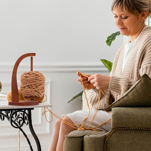 Image of simarro Yarn Holder for Crocheting, Wooden Yarn Spinner for Crocheting and Knitting, Magnetic Yarn Ball Holder, Crochet Gift for Knitting Lovers(Round)