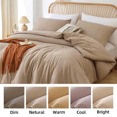 Image of ROSGONIA Oversized Queen Comforter Taupe Brown, 3pcs (1 Comforter & 2 Pillowcases) Lightweight Oversized Queen Comforter Sets Bedding Blanket Quilts