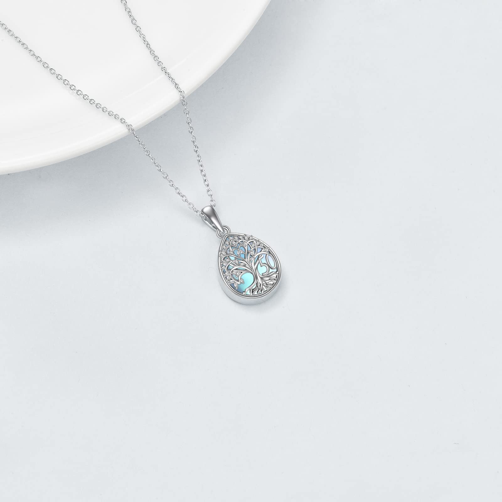 YFN 16/18/30/40/50/60/70 Años Cumpleaños Collar Árbol de la Vida Joyas Plata de Ley Colgante de Cristal Regalos para Niña Nieta