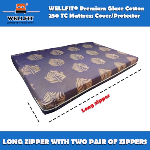 Image of WELLFIT Premium Glace Cotton 300 TC Mattress Protector King Size | 78x72x8 Inches | Bed Cover with Zip | Mattress Cover with Zipper Chain | 6.56x6