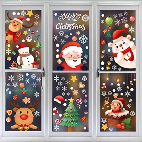 Pegatinas Navidad Vinilos Stickers,10 Hojas Adhesivos de Ventana Navideña Navidad PVC Pegatinas para Refrigerador...