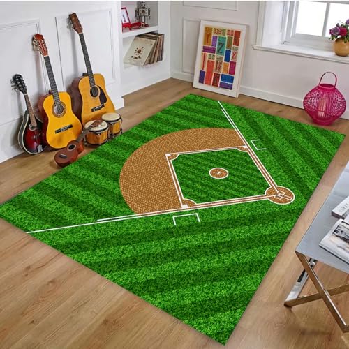 Image of Osimiccp Baseball Rug for Bedroom 5'x7' Non Slip Sports Rug for Living Room Baseball Room Decor