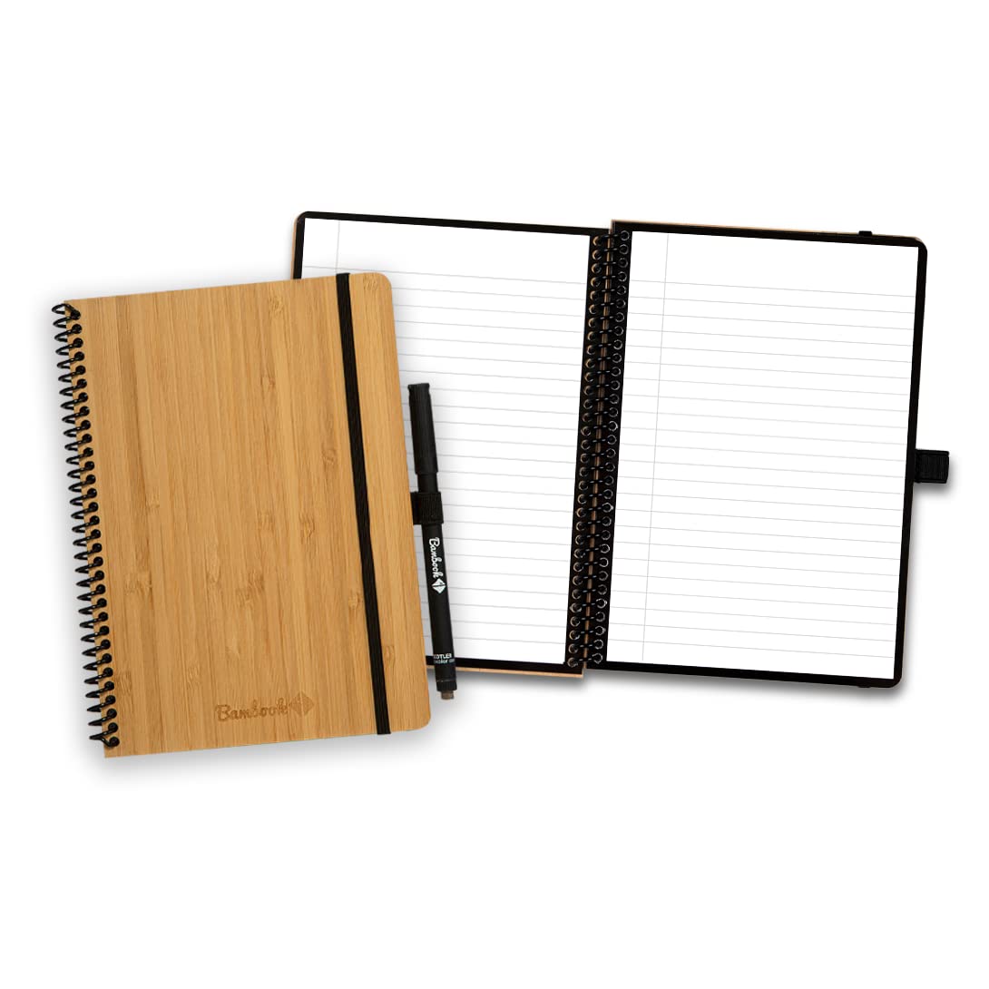 BAMBOOK Classic - Reusable Notebook - Luxurious Bamboo Hardcover - A5 - Lined - Rewritable Notebook, Dry Erase Board Notebook, Whiteboard Notebook, Erasable Notebook - Includes Free Pen App