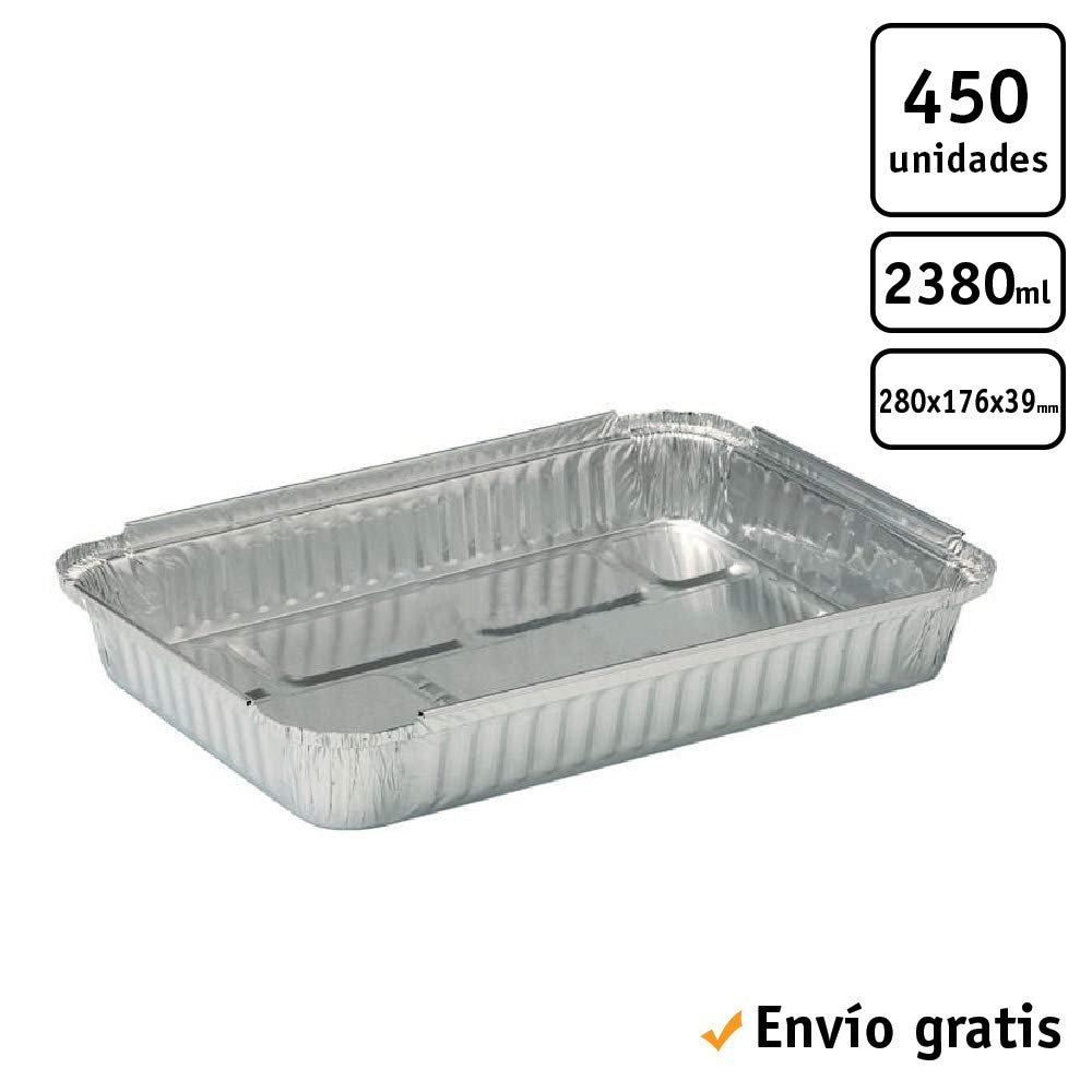 400 uds - Envase/recipiente de aluminio rectangular - Capacidad 2400 ml y tamaño 325x260x40 mm - Bandejas desechables y reciclables, apto para altas temperaturas
