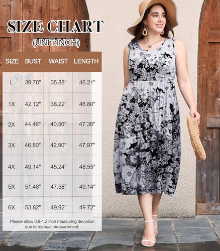 Image of LARACE Women's Plus Size Sleeveless Maxi Dress Casual Crew Neck Pleated Flowy Long Dresses with Pockets L-6XL