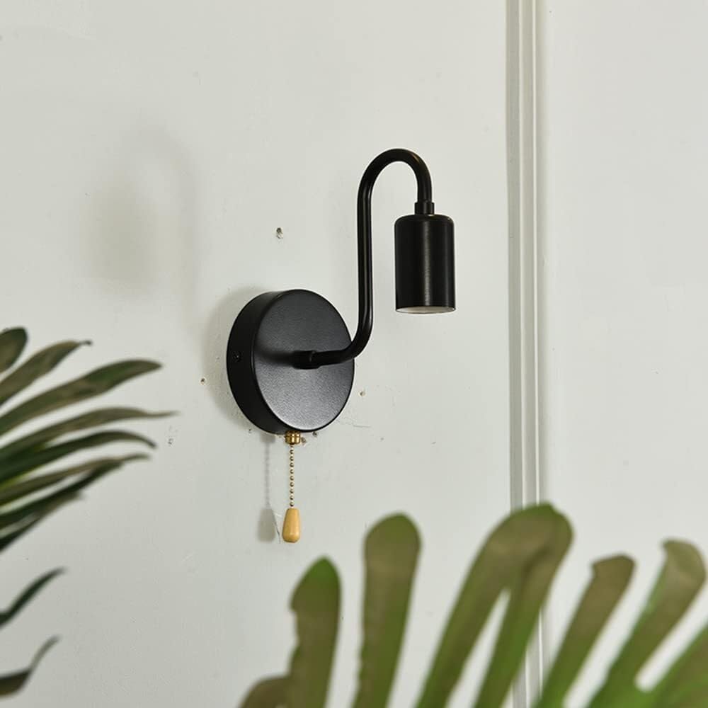 Foco de Pared con Casquillo E27, Estilo Retro de Metal y Hierro, para Loft, con Interruptor de cordón para Dormitorio, Sala de Estar, Garaje, Porche y Pasillo.