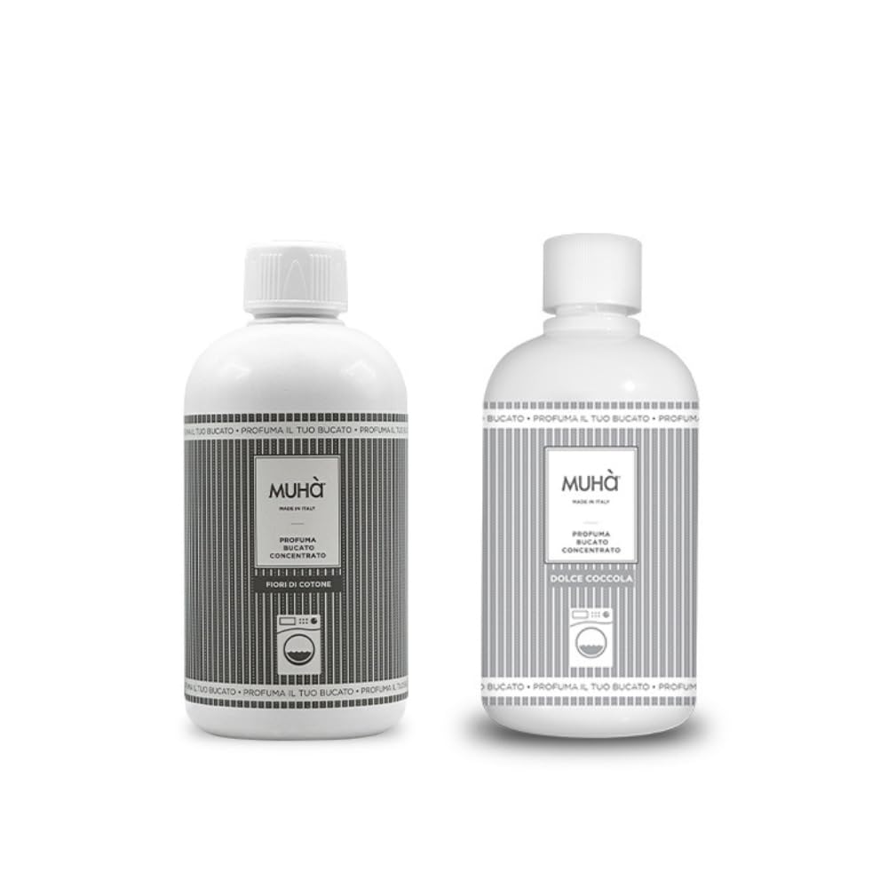 Confezione di Due Profumatori Concentrati per Bucato, Profumo Intenso e Duraturo, 400ml - Fiori di Cotone + Dolce Coccola, Totale 800ml, Freschezza Lunga Durata