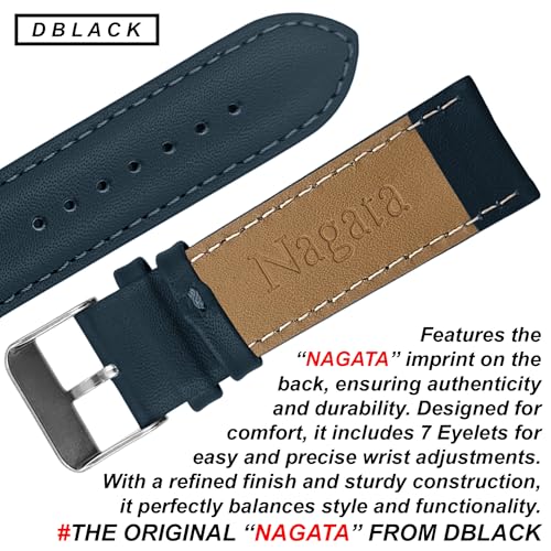 Image of DBLACK ''NAGATA'' Leather Watch Strap, Fully Stitched Matte Finish Watch Belt / / For 18mm, 20mm, 22mm, or 24mm Full-Padded Watch Band (Choose Your Size & Color)