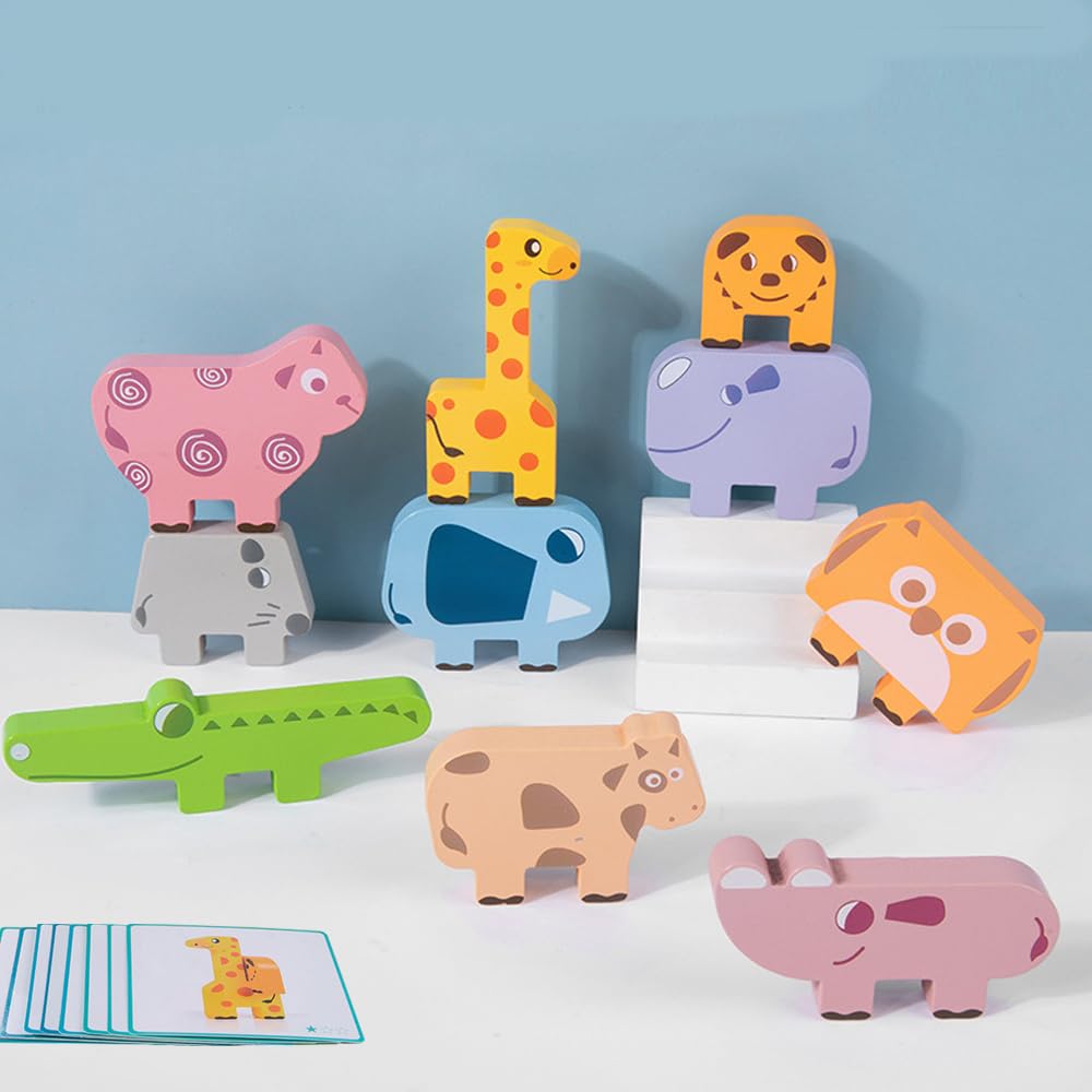Giochi Legno Bambini, Montessori Impilabili Animali Blocchi Costruzione, Bambino Educativi Gioco Equilibrio Giocattolo in Legno Regalo per Bimbo Ragazzi Ragazze 2 3 4 Anni