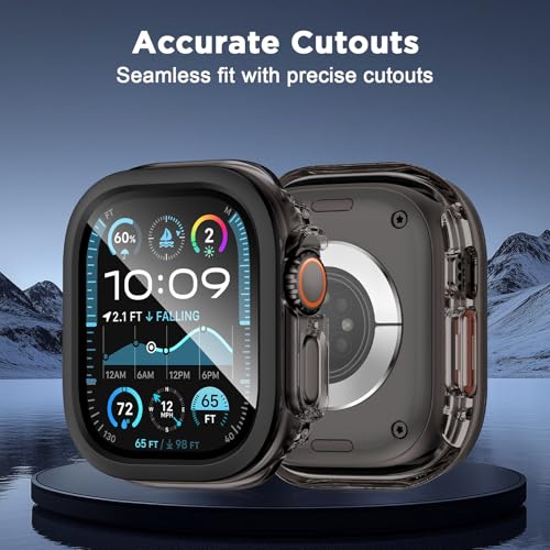 Image of XMUXI Compatible with Apple Watch Ultra 3 2 1 49mm Case Hard PC with 9H Tempered Glass Screen Protector, Full Protection Bumper Protective Cover for iWatch series 11 10 Case 42mm 46mm (Titanium,49mm)