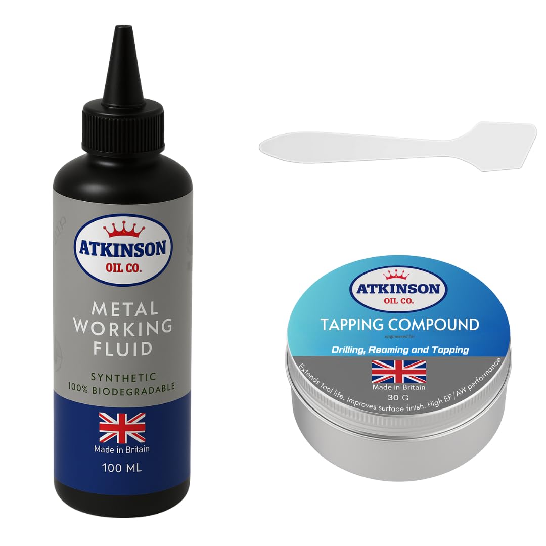 Atkinson Oil Co. Metal Working Kit | Cutting Fluid 100 ml & Tapping Compound 30 g – Smoother Drilling/Reaming & High-Load Thread Cutting, Longer Tool Life