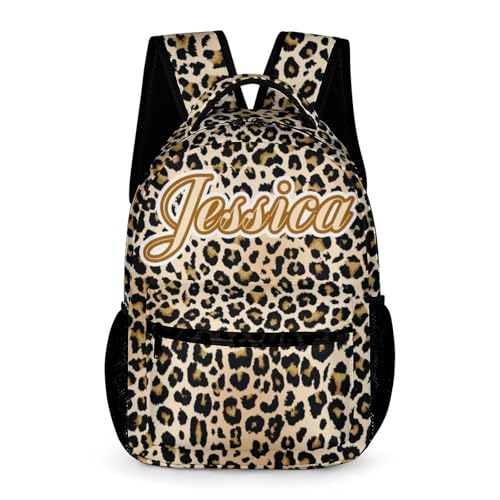 Custom Backpack Personalized Add Your Own Name Text Logo Laptop Bag, Large Capacity Water-Resistant Double Shoulder Backpack, Customize 17in Casual Daypack for Work Travel Backpack（Basic Leopard）