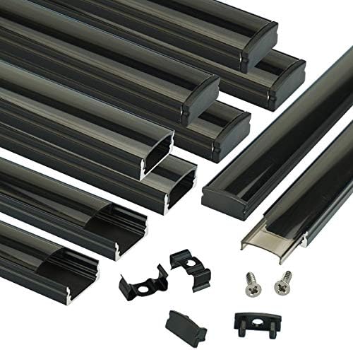 Muzata 10Pack 6.6FT/2M Black LED Channel System with Smoky Black Cover Lens,Aluminum Track Housing Profile for Strip Tape Light, U Shape U1SW BB 2M,LU1 L2M