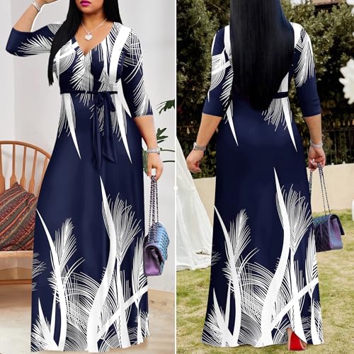 Image of FANDEE Plus Size Maxi Dress for Women Casual Summer Sundress V-Neck 3 /4 Sleeve