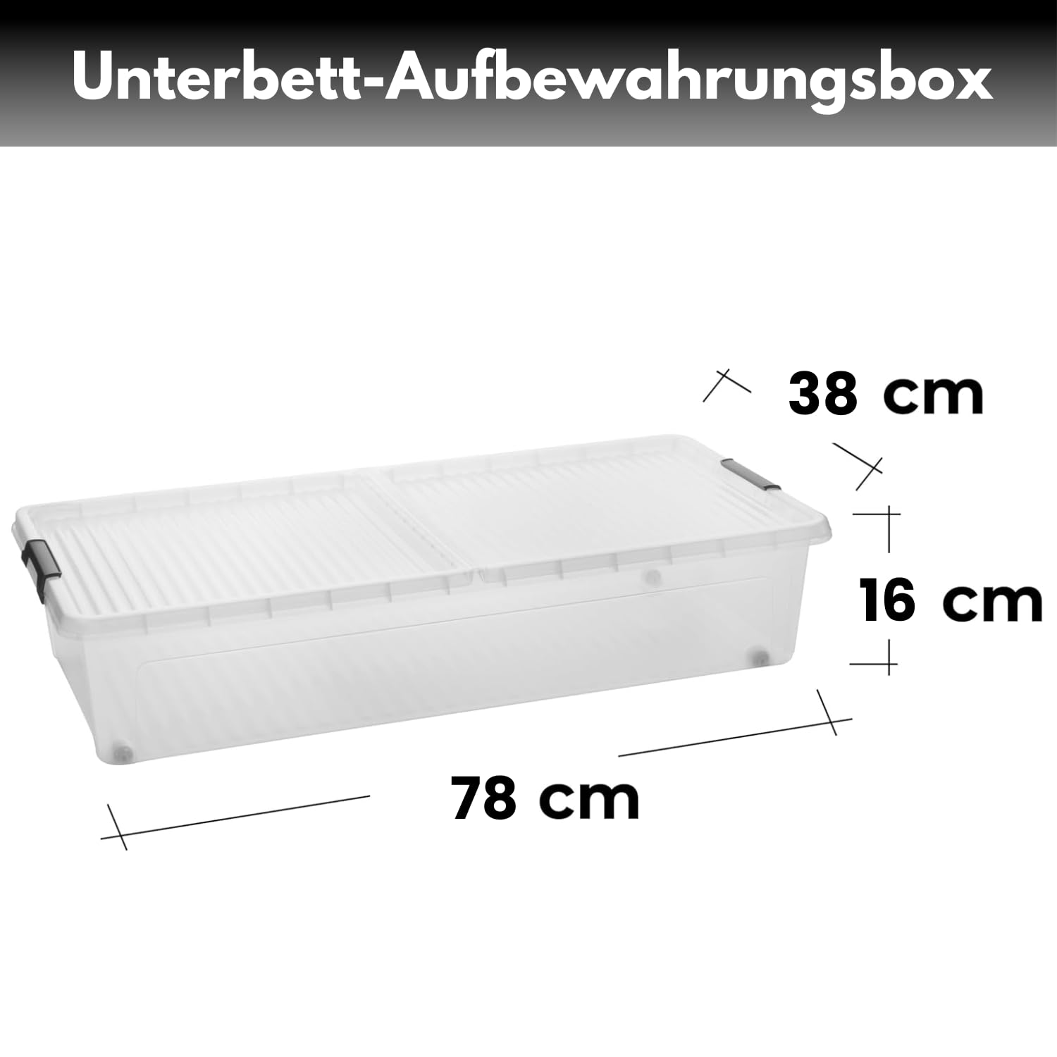 SUSTANIA Set di 6 scatole trasparenti sotto letto in plastica con coperchi di chiusura – Cassettiera sotto il letto piatto per risparmiare spazio