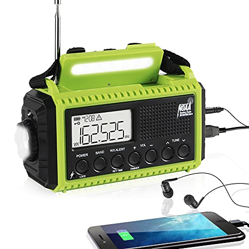 Emergency Hand Crank Radio Solar Powered, 5000mAh NOAA Weather Alert Radio with LCD Display, Phone Charger, Flashlight, Reading Lamp&SOS, AM FM Shortwave Portable Survival Radio for Home,Power Outage