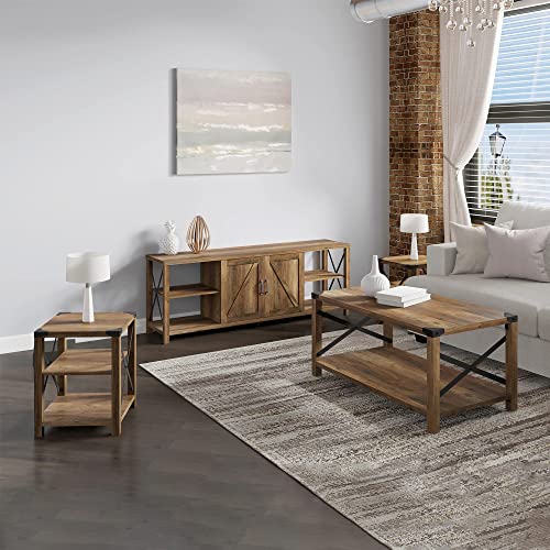 Amerlife 3 Piece Living Room Table Set - Includes Coffee Table & Two End Table For Modern Farmhouse/Industrial Style- Rustic Oak #TOP2
