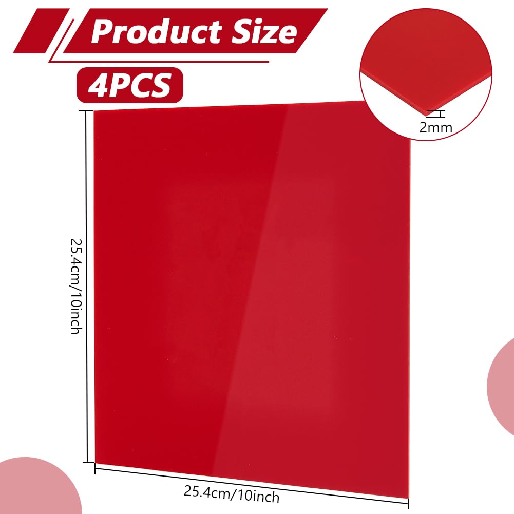UNICRAFTALE 4 Pièces 25.4x25.4 cm Feuille Acrylique Carrée Rouge Feuilles Acryliques pour Découpe Laserss 2 mm d'Épaisseur Feuille de Perspex Transparente Feuilles de Plastique pour Cadre Projet