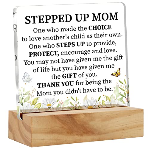 Acrylic Stepmother Gift Stepmom Desk Decor Present, Floral Stepped up Mom Thank You...