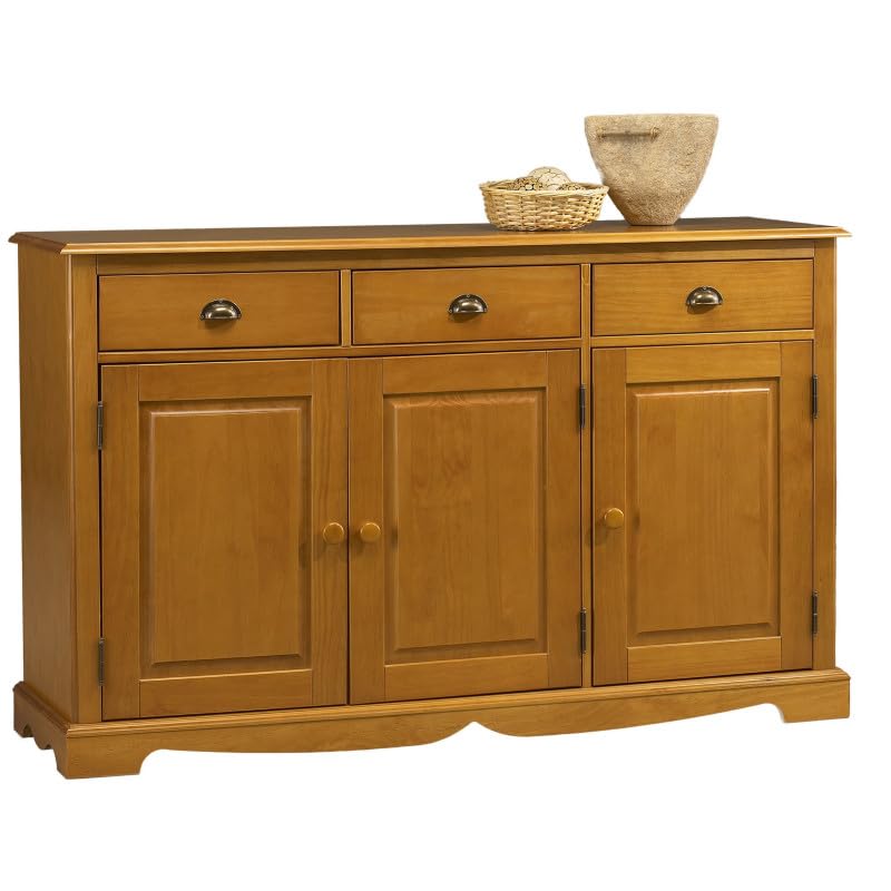 Beaux Meubles Pas Chers Actual Diffusion Buffet Bas 3 Portes 3 Tiroirs 2 Tablettes 4 Niches Pin Miel de Style Anglais Longueur 146.6 Hauteur 89.6 Profondeur...