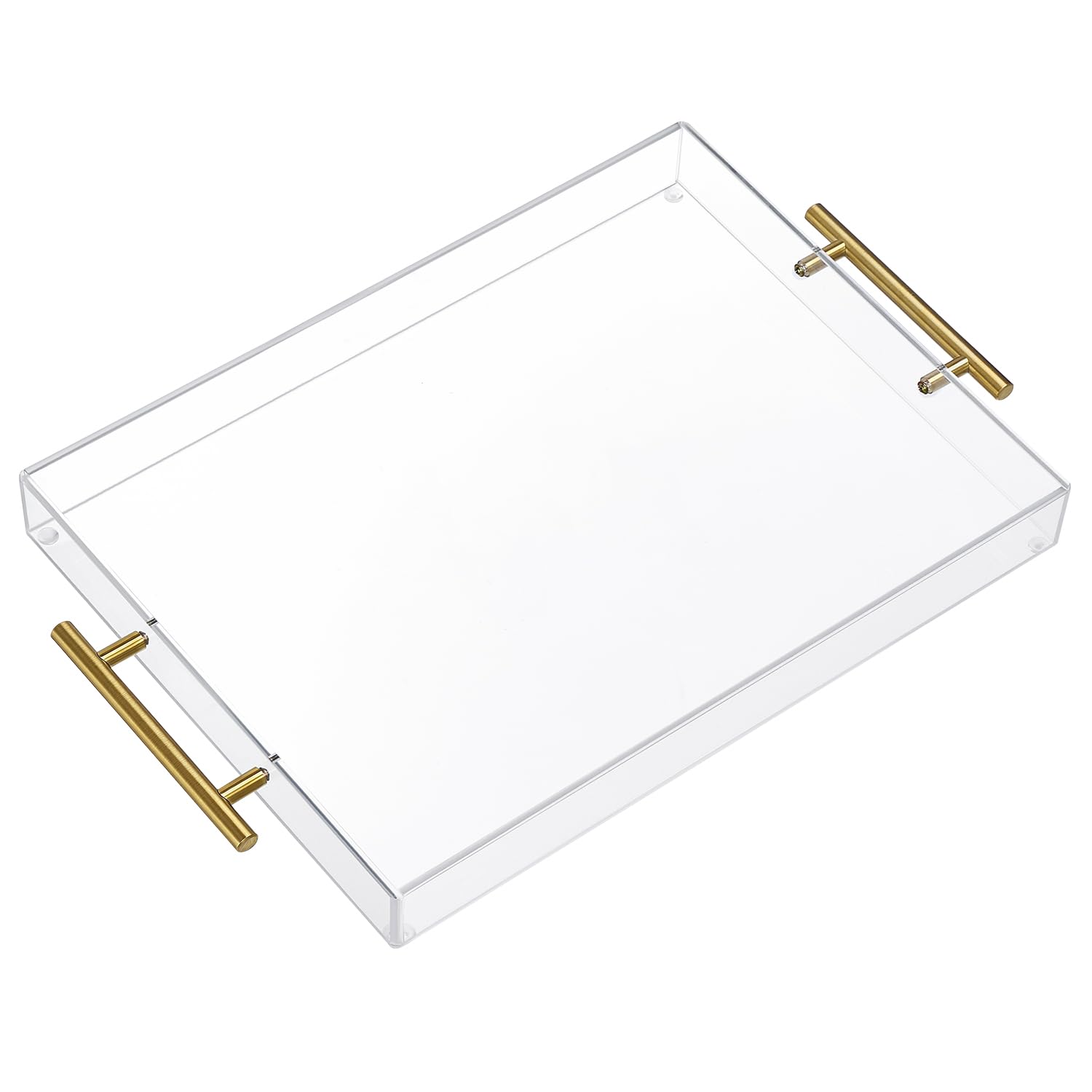 Photo 1 of 12"x16" Clear Acrylic Serving Tray with Golden Handles, Sturdy Huge Capacity Acrylic Tray for Coffee, Juice, Kitchen and Desk Organizer, Storage Tray (12"x16")