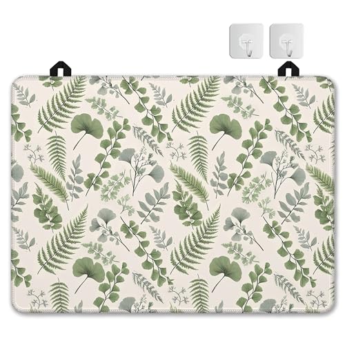 Image of Green Herb Leaves Glass Top Stove Cover Protector,Spring Botanical Leaf Heat Resistant Stove Top Cover, Large Size Range Covers for Electric Stove Countertop Mat, 28 x 20 Inch