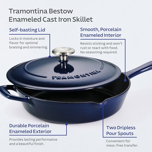 Image of Tramontina Bestow Enameled Cast Iron 10-Inch Skillet with Lid, Blue