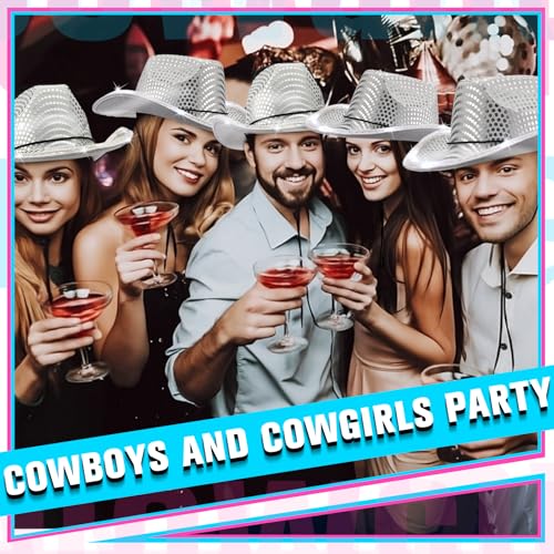 Image of Tisancy LED Lights Cowboy Cowgirl Hat Flashing LED Lights Cowgirl Hat for Wedding Western Bachelorette Party
