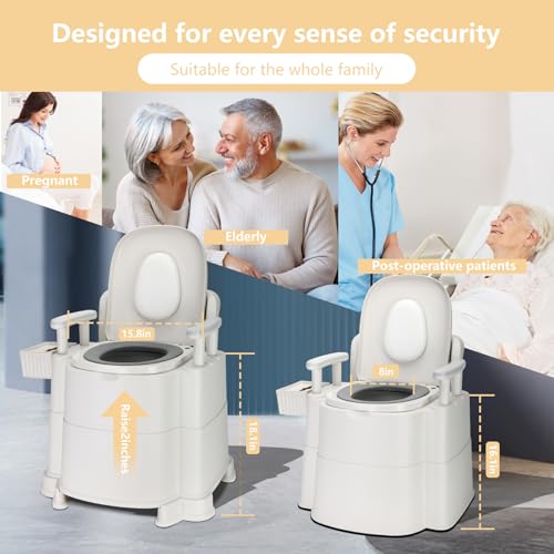 Image of Bedside Commode,Upgraded Safety Commode(520 lbs),Toilet for Elderly and Disabled Bedside Potty Chairs for Adults Silent Close Commode Toilet for Elderly & Adults - Detachable Handles, Anti-Slip Base