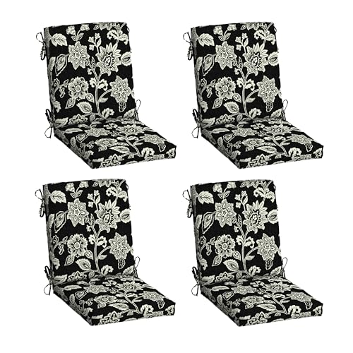 Image of Arden 4-Pack Outdoor Patio Dining Chair Cushion, 20 x 44, Rain-Proof Seat Pad, Fade-Resistant Outdoor Cushion Ashland Black Jacobean