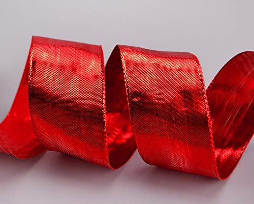 finemark 20 m x 40 mm Decorative Ribbon Glossy Red Metallic Ribbon with Wire Shiny Gift Ribbon Christmas Wire Edge Ribbon - Image 2