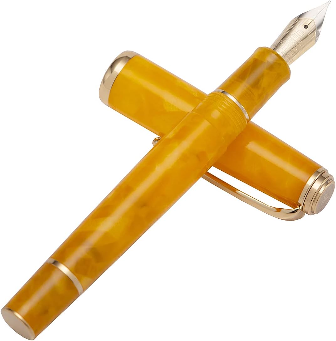 Hongdian N1 Orange Resin Fountain Pen, Extra Fine Nib Classic Pen, Includes Metal Box and Ink Converter Smooth Writing Pen