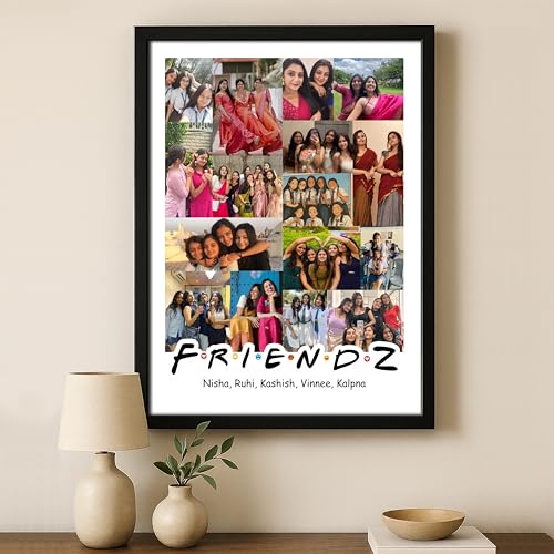 Image of Personalized FRIENDZ Portrait Multiple Pictures Collage Photo Frame | Customised Gift for Best Friends, Girls, Cousins & Travel Memories | Birthday, Farewell, Anniversary | Glare-Free Laminated Wooden Frame | Sizes - A5 /A4 /A3